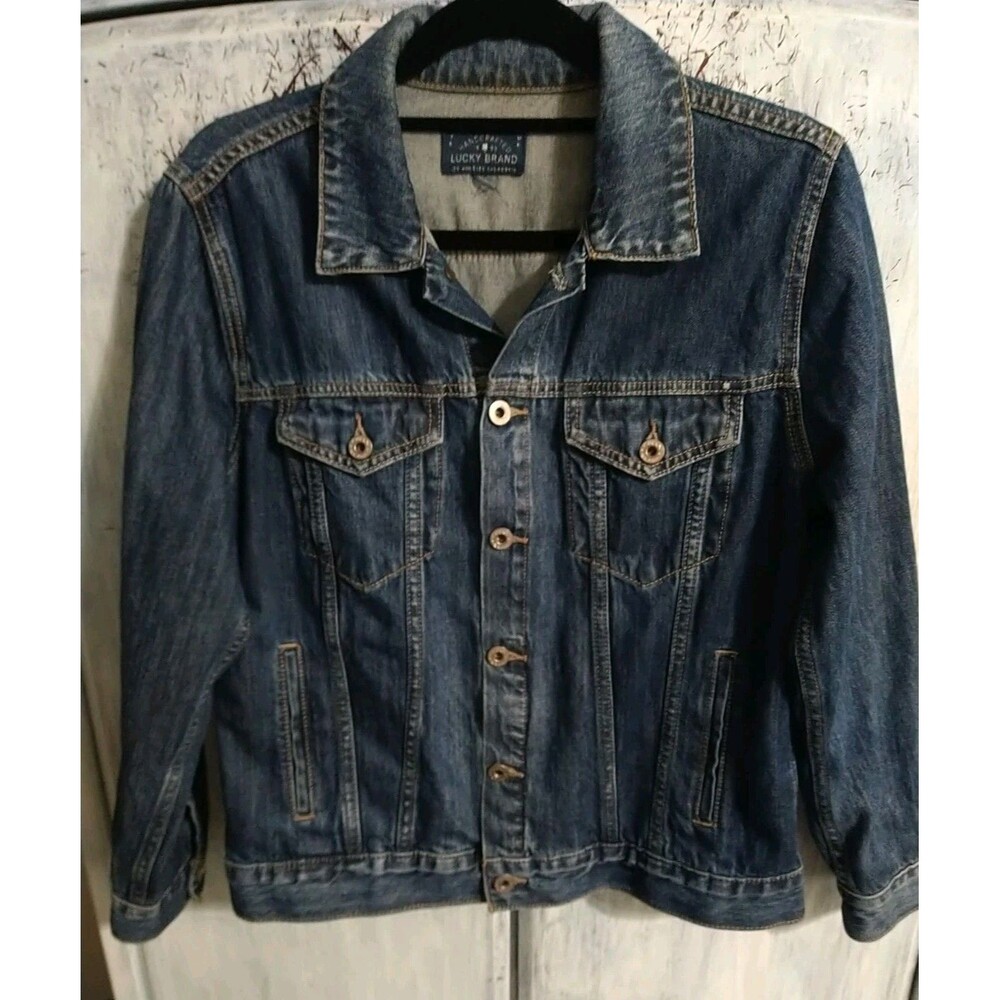 Lucky Brand Distressed Denim Jacket Medium Classic Boho Cottagecore